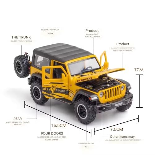 Image of 1:32 Alloy Model Car Compatible for Wrangler Rubicon Style, Diecast Pull Back Toy Car with Light & Sound for Kids Boys Girls Gift (Yellow)