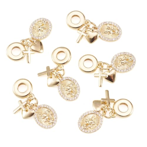 Image of 6Pcs Cubic Zirconia Cross Heart Charms for Crafts
