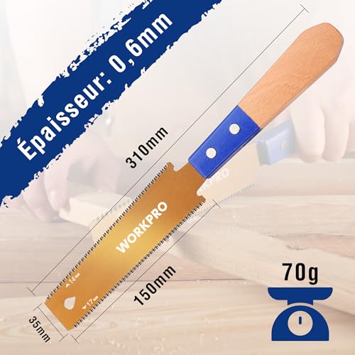 WORKPRO Scie Japonaise 150 mm, Scie à Main à Double Tranchant de 14/17 TPI, Scie à Traction avec Poignée Ergonomique en Hêtre, Lame Flexible SK5, Scie Japonaise Menuisier pour bois – Image 3
