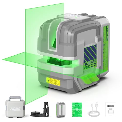 Huepar Pro Laser Level Rechargeable, Self Leveling Green Cross Line Laser Level Tool with Outdoor Pulse Mode, Compact Laser, 18-Hour Long Runtime, 360° Magnetic Bracket, Hard Carrying Case Included