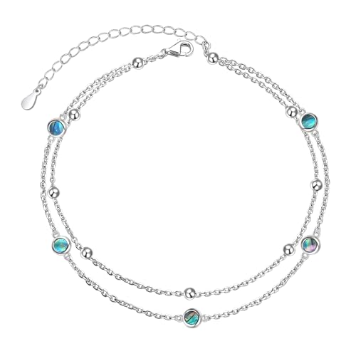 Image of Flyow Anklet for Women S925 Sterling Silver Adjustable Foot Beaded Heart Charm Ankle Bracelet Anklets Jewelry