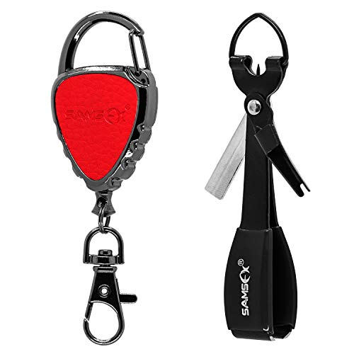 SAMSFX Quick Knot Tying Tool with Carabiner Zinger Retractor Fly Fishing Magnet Retractable Badge Holder and Multi-Tool Combo (Metal Zinger with