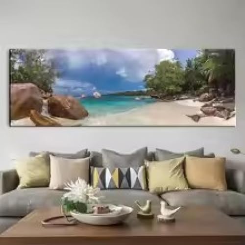 Paisaje hermoso panorama de playa tropical pintura naturaleza carteles impresiones arte de pared lienzo imágenes para habitación decoración del hogar 40x120cm marco interno