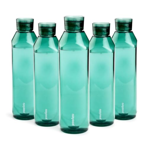 Image of Nayasa Space Plastic Water Bottle 1150 ml | Set of 5 | BPA-Free Fridge Bottle for Home, Office, School, Gym | Leak-Proof & Durable | Green