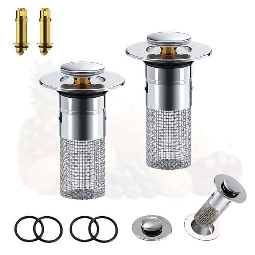 Nevoluxer Pack de 2 Tapones Lavabo con Filtro retráctil, universales (34-40 mm), tapón Lavabo Click clack, tapón desagüe Lavabo, Tapones Lavabo para lavabos de encimera
