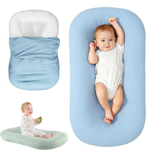 Image of Baby Tummy Time Mat, Blue | Portable Infant Support Cushion With Removable Cover, Home & Travel, Soft Breathable, Supervised Use, Baby Essentials Gift