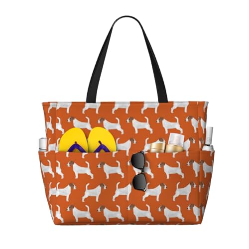 Sac de plage Jack Russell grand cabas d'été orange pour journées ensoleillées
