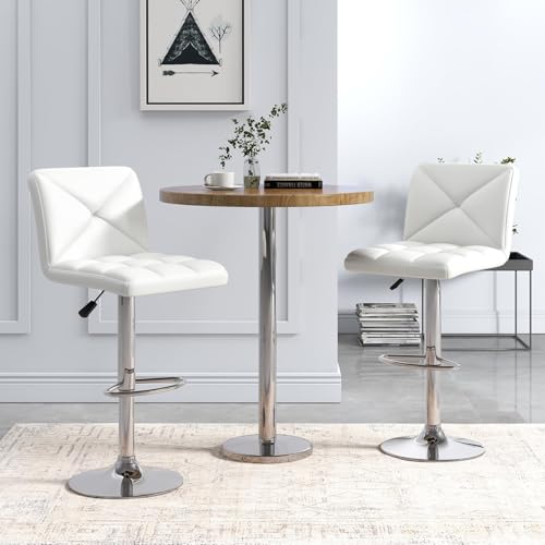 ERGOMASTER Sillas de Bar Giratorias Set de 2, Altura Ajustable, Tapizado en CUero PU, Base Metálica y Reposapiés, Silla Moderna para Isla de Cocina y Comedor (Blanco) miniatura 3
