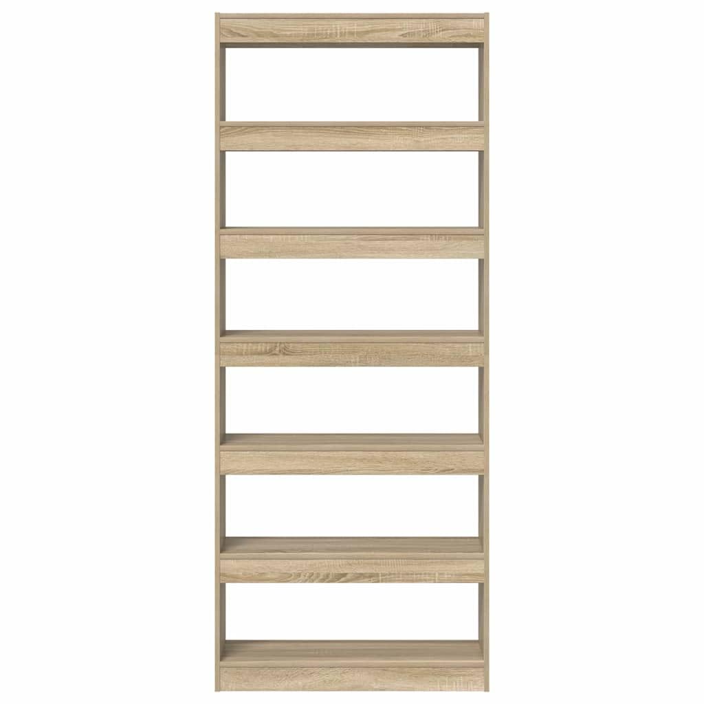 Libreria in rovere Sonoma, 80 x 30 x 198 cm, 6 scomparti | Moderna mensola divisoria aperta con 6 grandi ripiani in legno per soggiorno, ufficio e corridoio.