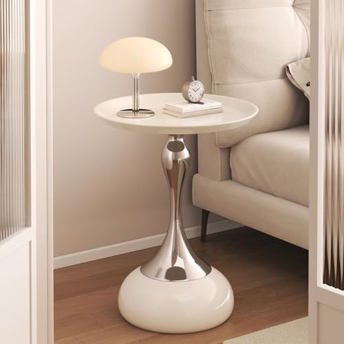 HJYBFA Mesa Auxiliar Redonda Vintage: pequeña para sofá y mesita de Noche, Ideal para Oficina, portátil, Bebidas, café, Escritorio Mini Blanco clásico.