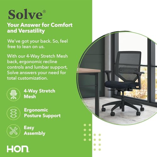 Image of HON Solve Office Chair, Ergonomic Office Chair Mesh Back Support, Adjustable Lumbar Support, Height Adjustable Arms, Black Frame, Peacock