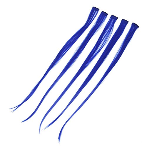 TOOGOO(R) 5 Pcs Colored Clip-on In Hair Extensions Straight Wigs Hairpieces 25 Inch Long - Dark Blue