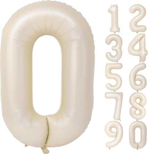 Image of Number Balloons for Birthday Decorations - 40 Inch Large Party Balloons 0, Cream Foil Number Balloons for Boys Girls, Balloons for Party Supplies