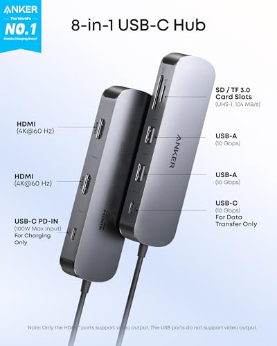 Anker Nano Laptop Docking Station Dual Monitor, 8-in-1 USB C Dock with 4K@60Hz HDMI, 10Gbps 1 USB-C, 2 USB-A, 85W PD, SD/TF Card Reader, for Dell,Lenovo, HP, and Windows Laptops (Charger Not Included) - Image 3