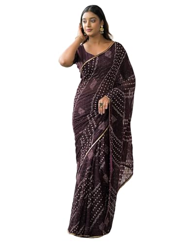 Image of SIRIL Women's Georgette Bandhani Printed Saree With Unstitched Blouse Piece