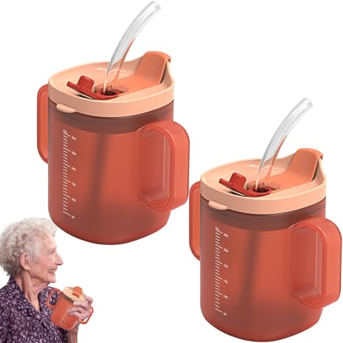 1/2pc Elderly Drinking Cup - 300ml Elderly Spill Proof Cups | Unspillable Cup with 2 Handles | Adult Sippy Cups with Lid and Straw for Elderly Maternity Adult Feeder Beaker Drink Water Porridge Soup