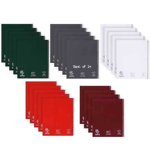 Image of ROARING SPRING Stasher Left Handed Notebook, 1 Subject, 11x9, 24 Pack | Lefty 1 Subject Notebook, College Ruled, 100 Sheets, Perforated Pages, 3 Hole Punched, Cover Storage Pocket, Made in USA