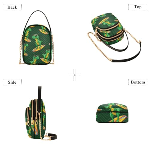 Women Shoulder Handbag Quilted Phone Wallet Chain Strap Purse Cartoon Zipper Lady Crossbody Bag Cool Green Dinosaur4