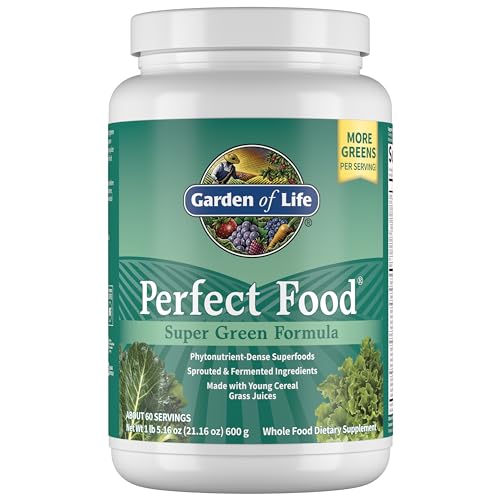 Garden of Life Perfect Food Super Green Formula - 60 Servings, 45 Superfoods, Greens, Fruit & Veggie Juice Superfood Powder Supplement, Probiotics & Organic Spirulina for Digestion & Immune Health