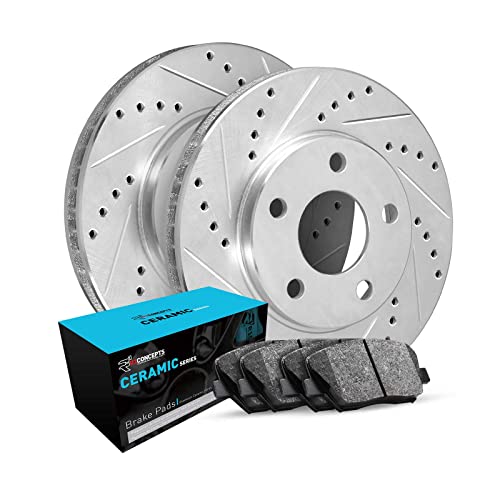 Image of R1 Concepts Rear Brake Kit Fits 2016-2021 Mazda 6| Ceramic Brake Pads and Drilled Slotted Brake Rotors| 10.9 inch Rear