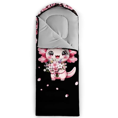 Image of QOOMO Axolotl Cute Camping Sleeping Bags,3 Season Warm & Cool Weather,Lightweight,Waterproof Sleeping Bags for Adults & Kids,Traveling,and Outdoors