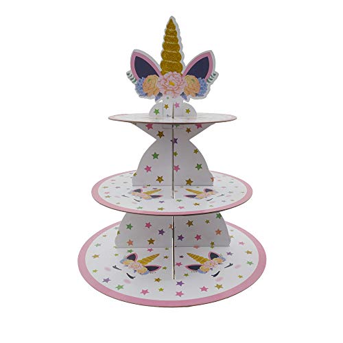 LIDAGO Unicorn Party 3-Tier Cardboard Cupcake Stand Dessert Tower Pastry Serving Platter Food