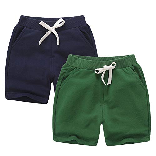 DCUTERQ Toddler Baby Kids Solid Cotton Sport Jogger Shorts Pants Boys Girls Summer Casual Elastic Waist Pants Navy Blue Army Green 18-24 Months