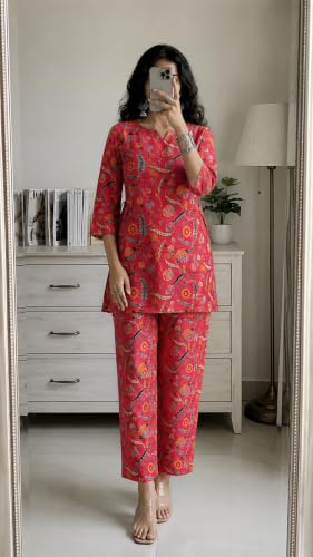 Image of RANGRIKA.in Co-ord Set for Women Stylish | Kurta Set for | Short Kurti with Palazzo | Ethnic Jaipuri Kurti Set | Kurti Palazzo Set | Salwar Suit