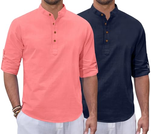 Image of Zombom Combo of Men's Casual Solid Cotton Polyester Blend Full Sleeve Straight Kurta Shirt (Pack of 2)