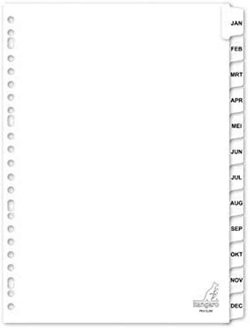 Kangaro Index A4 Letters Cardboard 190grs 23r. 12-Piece White jan-dec