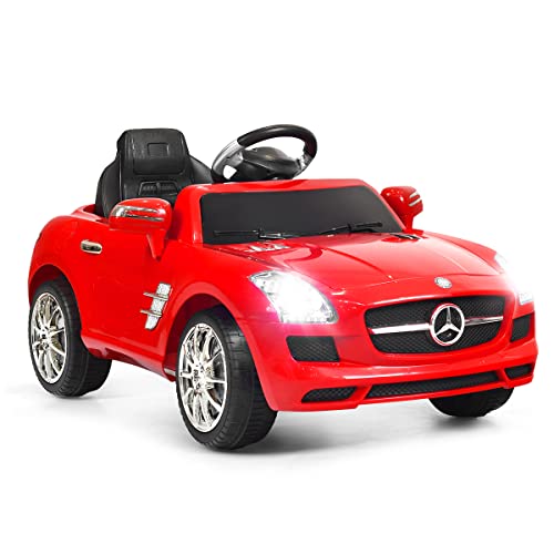 HONEY JOY Ride On Car, 6V Licensed Mercedes Benz SLS Battery Powered Electric Car for Kids w/Remote Control, Lights, Music, MP3, Safety Belt, 4 Wheeler Kids Cars to Drive, Gift for Boys Girls(Red)
