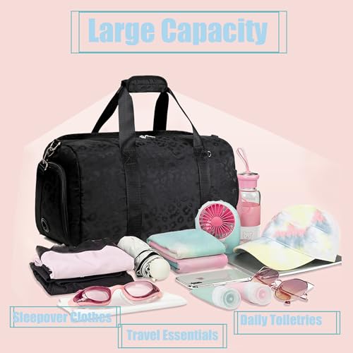 Dance Bag for Girls Duffle Bag Girls Overnight Bags Sleepover Gym Gymnastics Bags with Shoe Compartment and Wet Pocket,Leopard Shape2