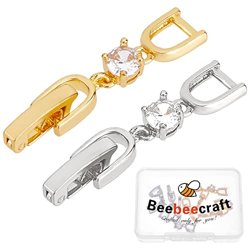 Beebeecraft 6 Stück 2 Farben Faltschließe Cubic Zirkonia Halskette Armband Verlängerung Silber & Golden Faltverschluss Verlängerung Set für DIY Schmuck Verlängerung Cover