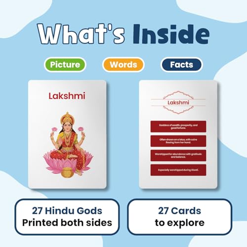 Image of Hindu Gods Flash Cards for Kids | 27 Double-Sided Cards with Facts | Indian Culture & Mythology Learning | BIS Approved | Made in India