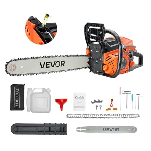 VEVOR Motosega a Gas da 52 cc Motosega a Scoppio da 455 mm 2,4 CV con Impugnatura Antiscivolo, con Doppio Serbatoio, per Taglio del Legno, Potatura degli Alberi e Disboscamento, Arancione Nero