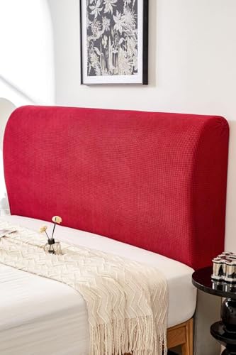 Image of HOMETHREADS Stretchable Lycra /Velvet Headboard Cover | Soft, Dust-Proof & Wrinkle-Resistant Bed Back Protector | Fits Leather, Wooden & Fabric Bedsides | for 5ft to 6.5ft Beds | (Red, 150x65cm)