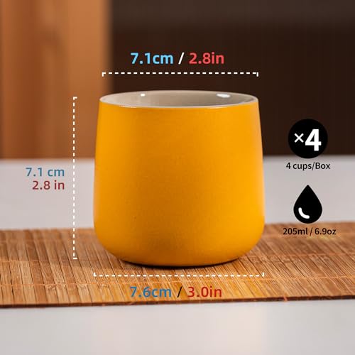 Image of TEANAGOO Japanese Tea Cup, 7.2Oz / 205 ml,Yellow, H18, 4 Pcs /box, Japansese Cups,Chinese Tea Cups, Occupied Japan Tea Cups