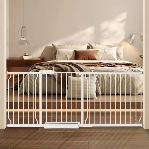 Image of Extra Wide Baby Gate with Door Pressure Mounted 71.65-76.38 Inch,Child Baby Gates for Doorways No Drilling,Walk Through Dog Gate Indoor for The House Kitchen Stairs,White