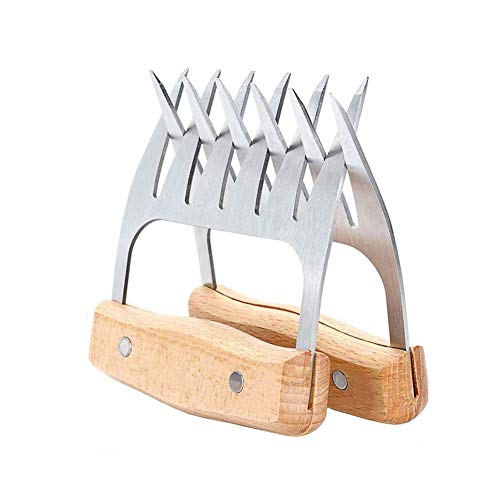 Garras De Carne Para Cerdo Desmenuzado, Tenedores De Carne De Acero Inoxidable Con Mango De Madera Garras De Trituradora De Pata De Oso De Metal Para Carne De Res Pollo Barbacoa Pavo