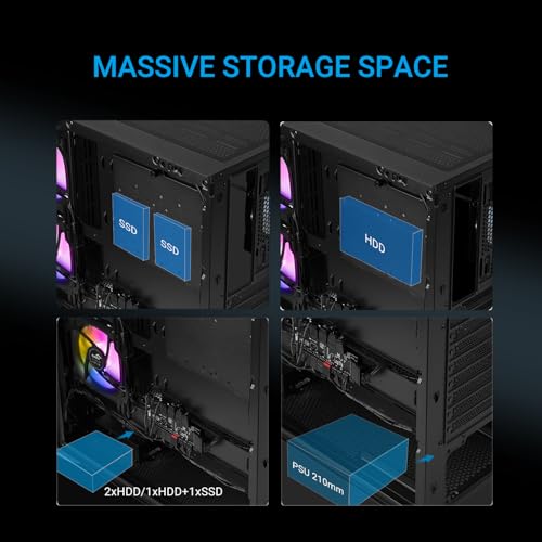 Image of SAMA V42 ATX Mid Tower Gaming PC Case, 4x120mm ARGB PWM Fans, USB-C, Black | Wave Front Panel, High Airflow Mesh Gaming Computer Case, Back-Connect Ready, 410mm GPU & 360mm AIO Support, 3x3.5 HDD Bays