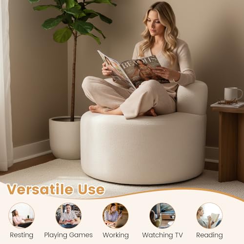 Sillón redondo de peluche suave beige miniatura 7