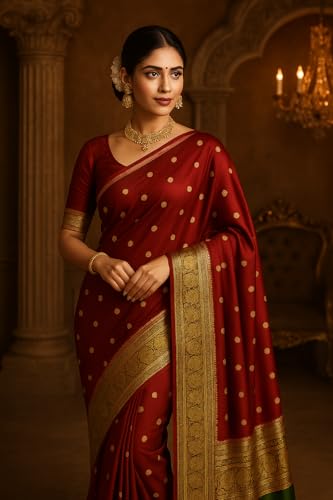 Image of Women's Glory Womens Kanjivaram Banarasi Silk Saree Blend Woven Zari with Jacquard Woven Unstitched Blouse Piece.