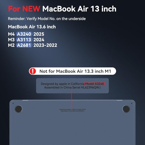 Image of BlueSwan for MacBook Air 13 inch Case M5 2026 2025-2022 M4 M3 M2 A3449 A3240 A3113 A2681, 100% Match Official Color, Scratch Resistant Air 13.6 Hard Shell Protective Laptop Cover, Matte Midnight Clear
