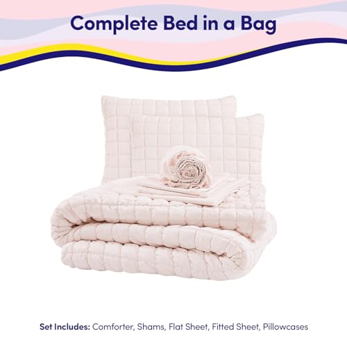 Image of Kids Full Size Bed in a Bag Tufted Comforter & Sheet Set - Complete Bedding Set with Corner Strap Fitted Sheet, Ultra Soft Lightweight All Season Comforter, Girls Bedroom, Dorm, Guest Room