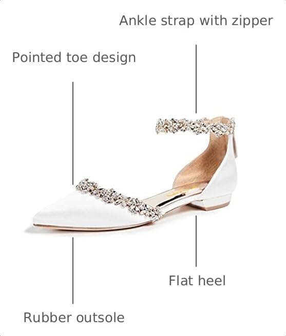 Image of XYD Women Classic Pointed Toe D'Orsay Wedding Flat Sandals Sparkly Rhinestones Ankle Strap Low Heel Dress Shoes with Zipper