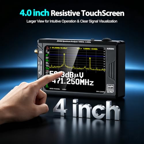 Image of AURSINC TinySA Ultra+ ZS406 Spectrum Analyzer, 4.0 Inch 100kHz-5.4GHz Handheld Frequency Analyzer with 32Gb Card, HW V0.4.6, 2-in-1 Signal Generator MF /HF /VHF UHF Input, 2025 Upgraded
