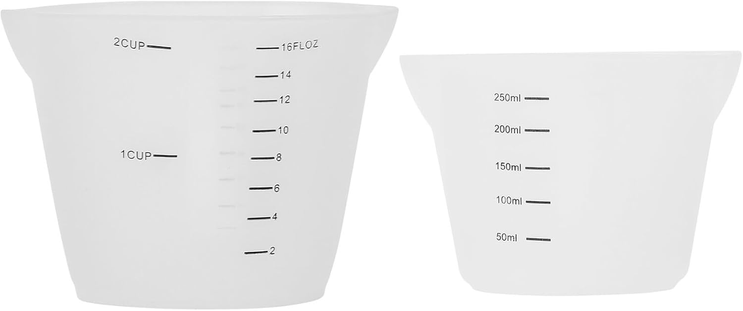 2pcs Silicone Measuring Cups with Scale, 250ml and 500ml White Liquid Measuring Jugs for Kitchen Baking and Home Cooking