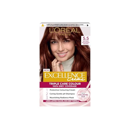 Image of L'Oréal Paris Excellence Crème Permanent Hair Dye, Radiant At-Home Hair Colour with up to 100% Grey Coverage, Pro-Keratin, Up to 8 Weeks of Colour, Colour: 5.5 Natural Mahogany Brown