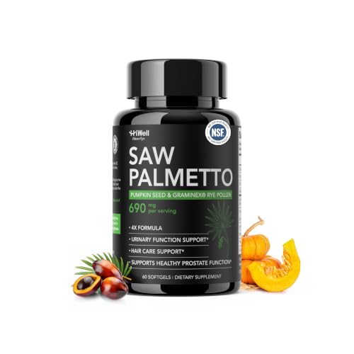 HiWell Absorfyx 6-in-1 Saw Palmetto for Men Over 40 320mg Pharmaceutical Grade Prostate Supplement with Pumpkin Seed Graminex & Nettle DHT Blocker for Urinary Tract Health & Hair Loss 60 Softgels
