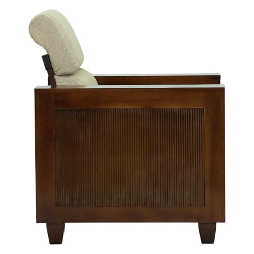Image of Royaloak Mourya Wooden Single Seater Sofa with Beige Colour Cushion | Solid Wood | Fabric | Molded Cushions | Durable & Long Lasting | Emperor Collection